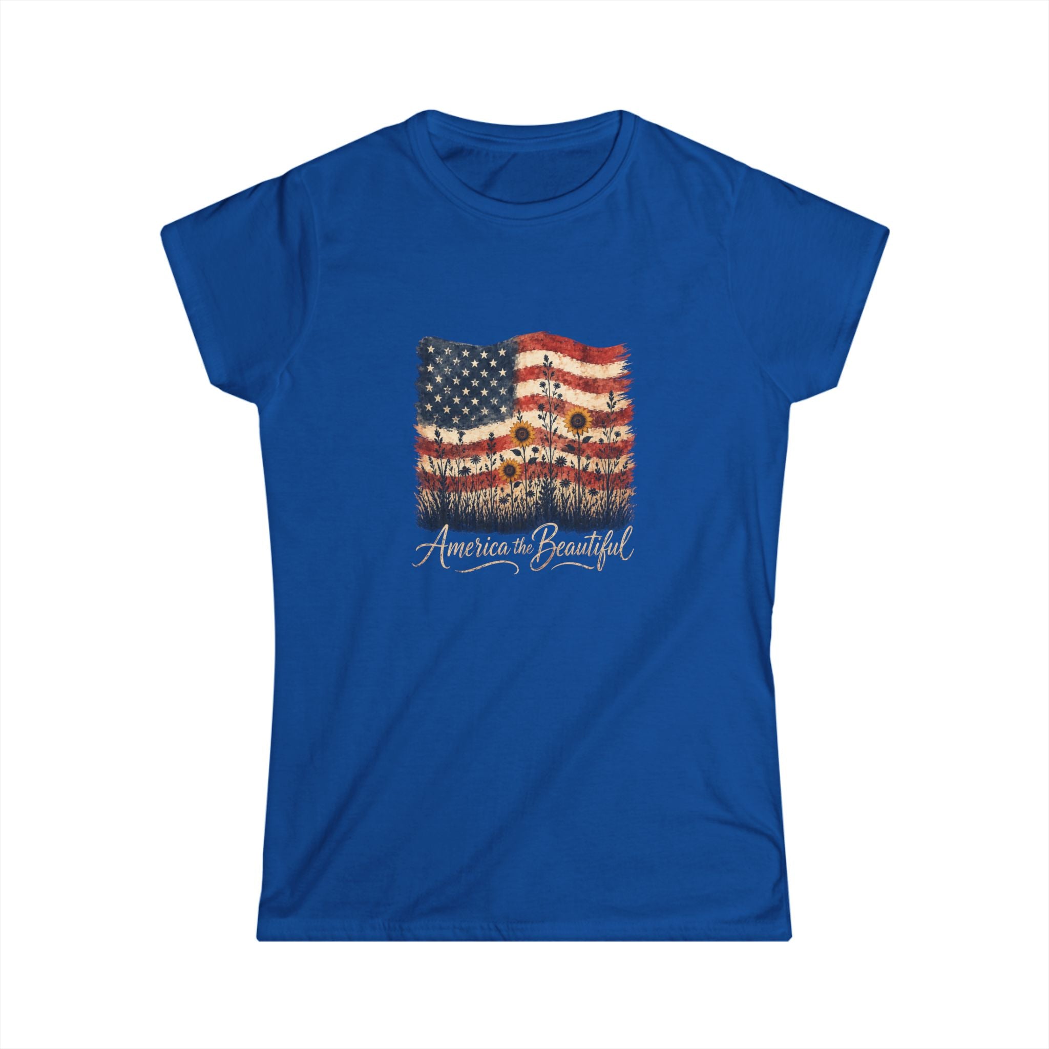 Women's America the Beautiful Shirt Vintage Flag Wildflowers