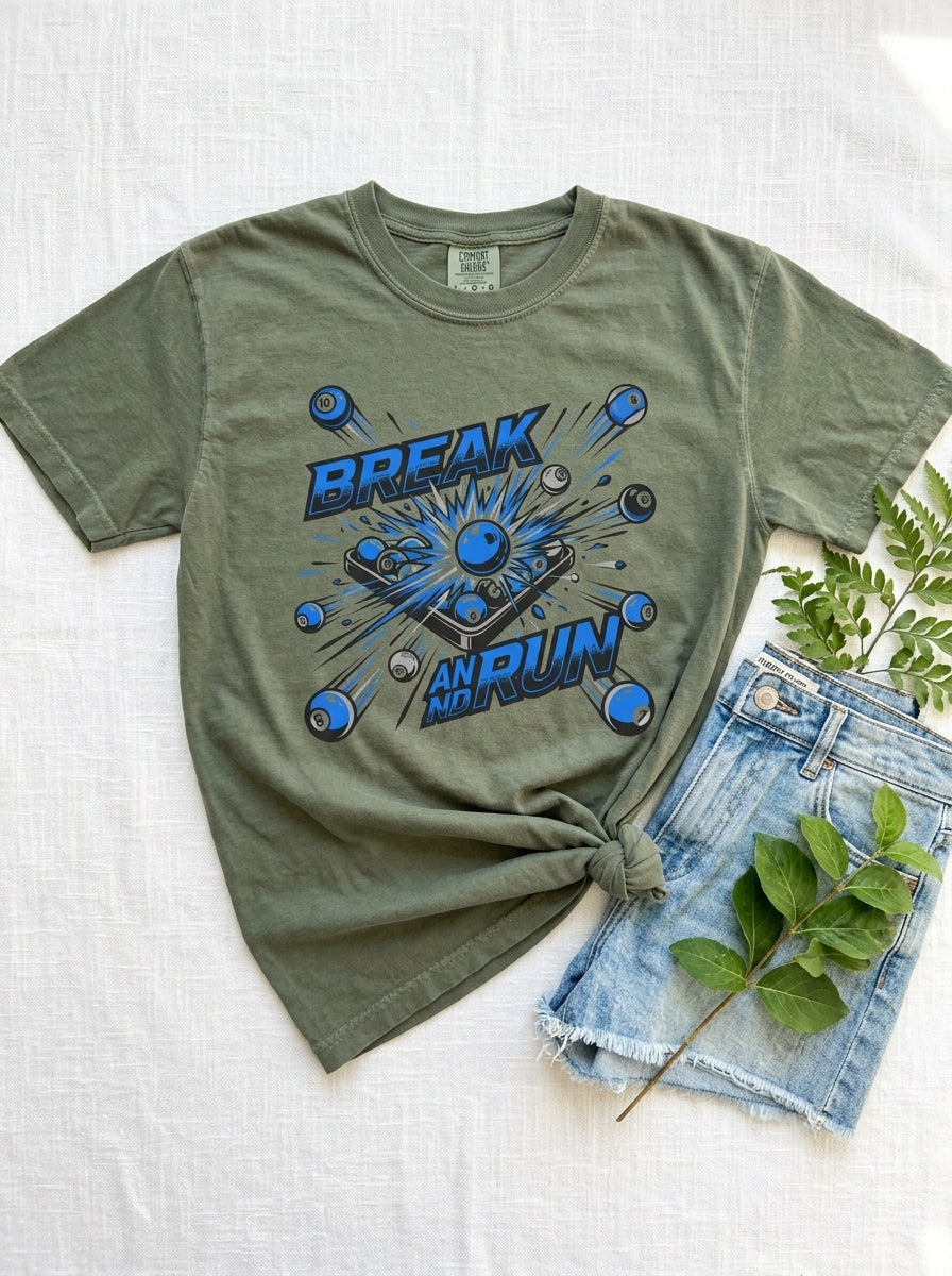 Break and Run Billiards T-Shirt - Pool Player Domination Tee