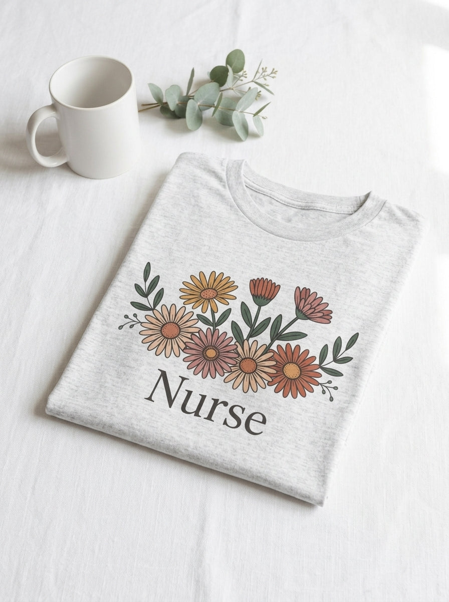 Nurse Daisy Flower Shirt RN Gift Floral Nursing Appreciation Tee