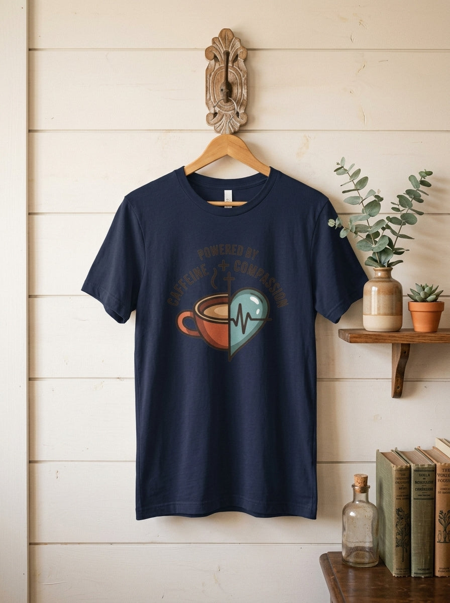 Powered By Caffeine and Compassion Nurse Shirt Coffee Lover RN Gift