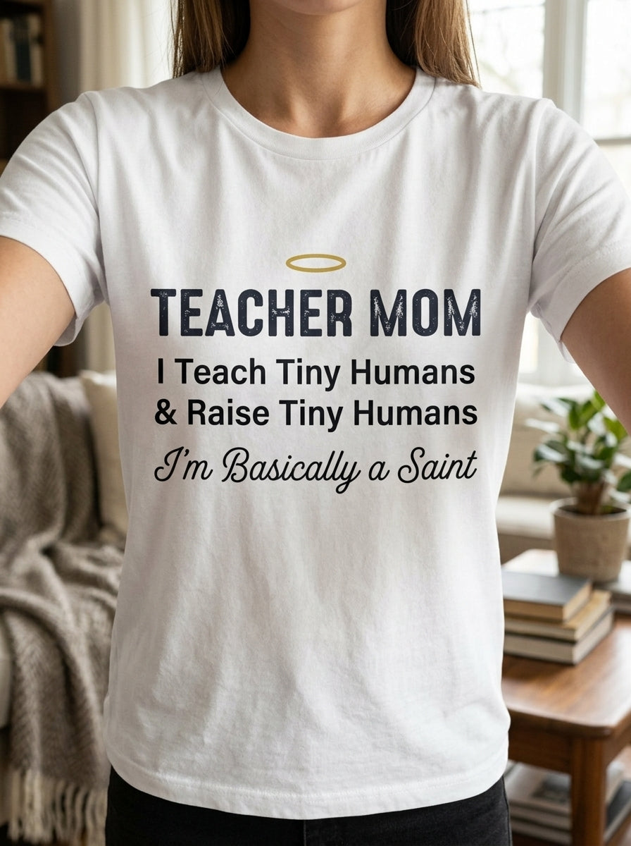 Teacher Mom T-Shirt Basically a Saint - Funny Mother's Day Gift for Educators