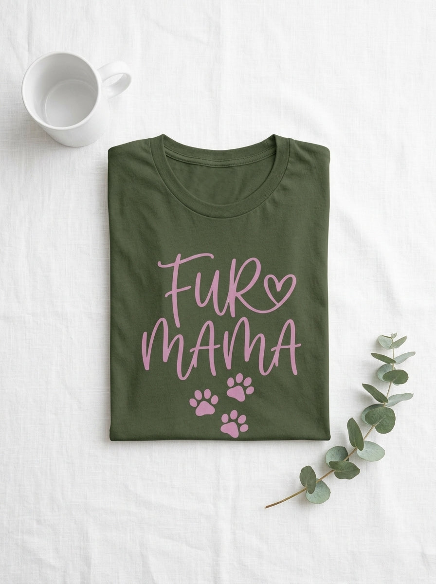 Fur Mama Shirt - Sweet Dog Mom Tee with Heart and Paw Print Design