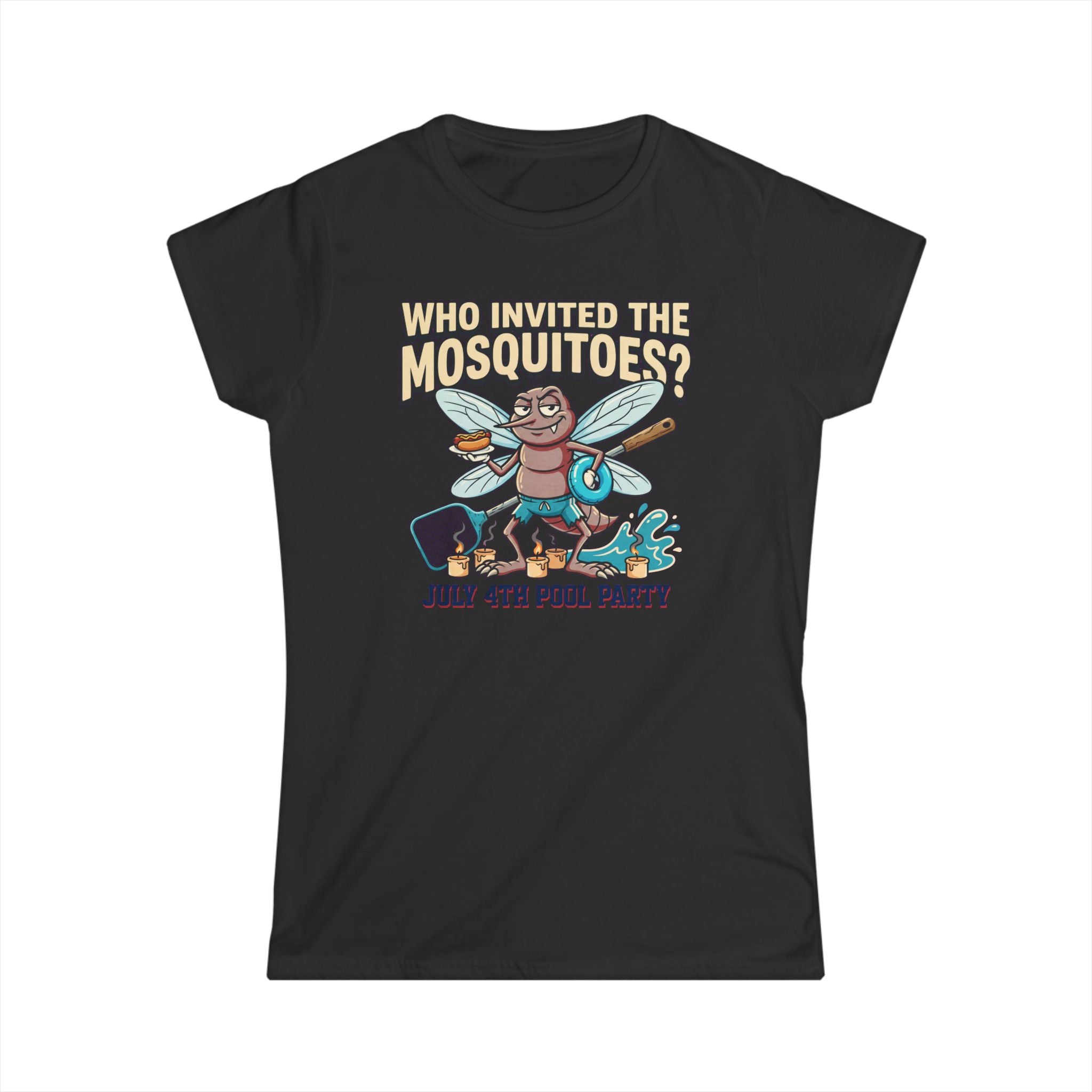 Women's Funny July 4th BBQ Pool Party Mosquito Shirt for Family Chaos