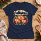 Christmas Sourdough Club — Navy Gildan 64000L women’s semi-fitted tee, styled flat lay