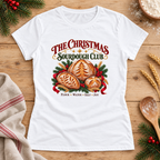 Christmas Sourdough Club — White Gildan 64000L women’s semi-fitted tee, styled flat lay
