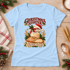 Christmas Starter — Light Blue Gildan 64000L women’s semi-fitted tee, styled flat lay