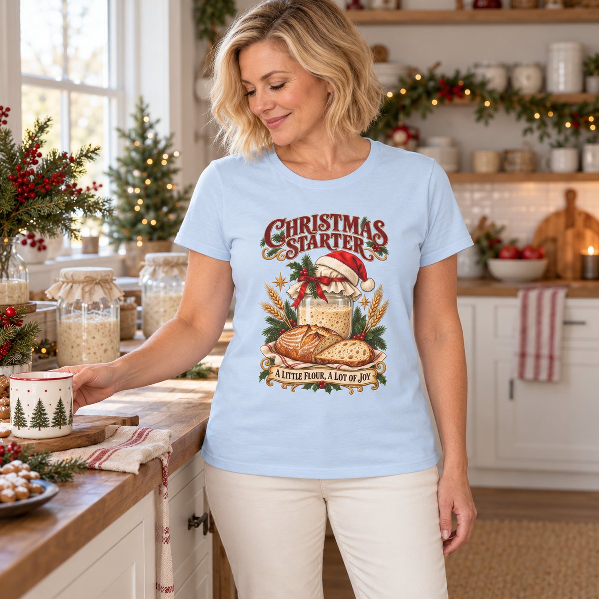 Christmas Starter — Light Blue Gildan 64000L women’s semi-fitted tee, women’s lifestyle mockup