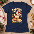 Christmas Starter — Navy Gildan 64000L women’s semi-fitted tee, styled flat lay
