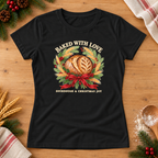 Baked with Love — Black Gildan 64000L women’s semi-fitted tee, styled flat lay