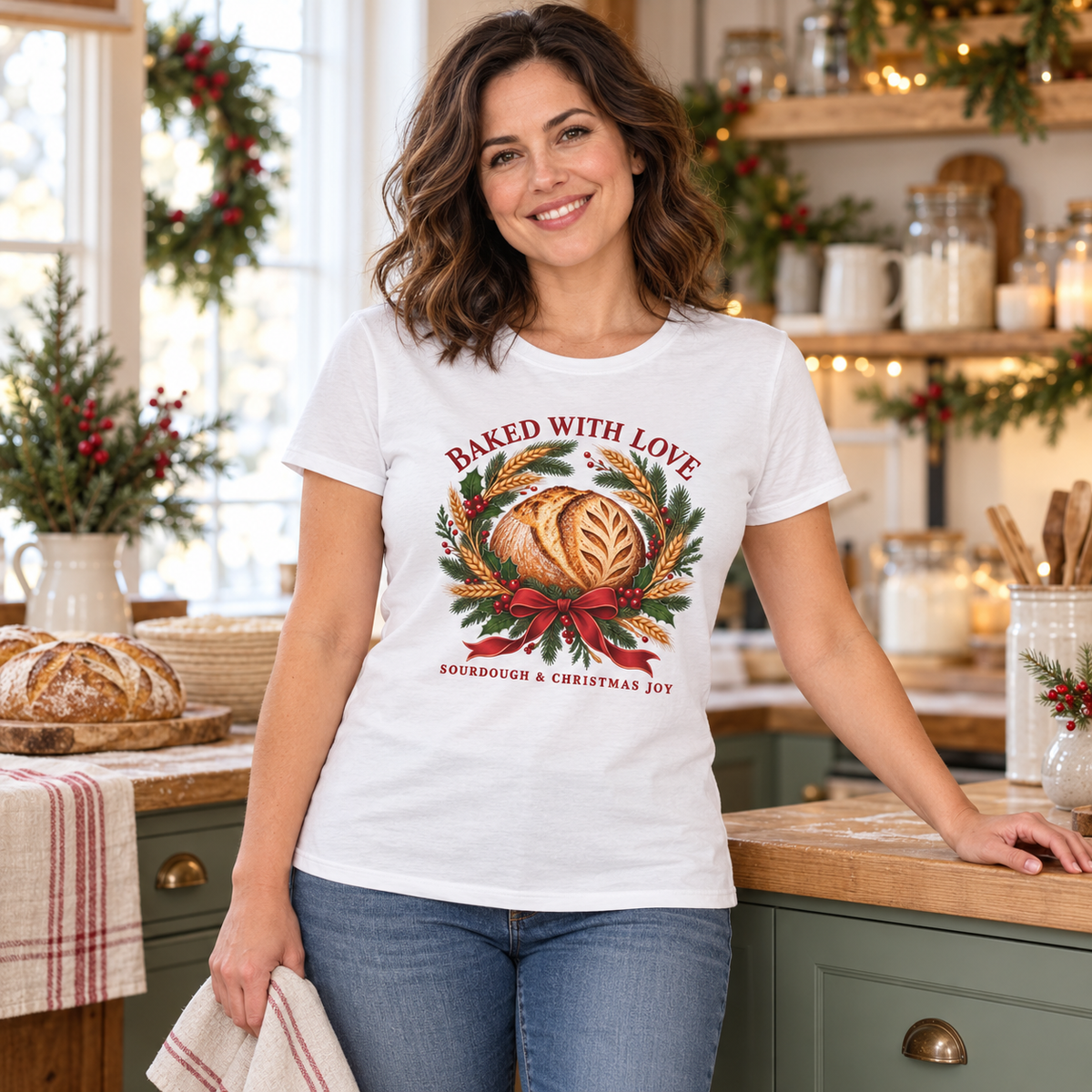 Baked with Love — White Gildan 64000L women’s semi-fitted tee, women’s lifestyle mockup