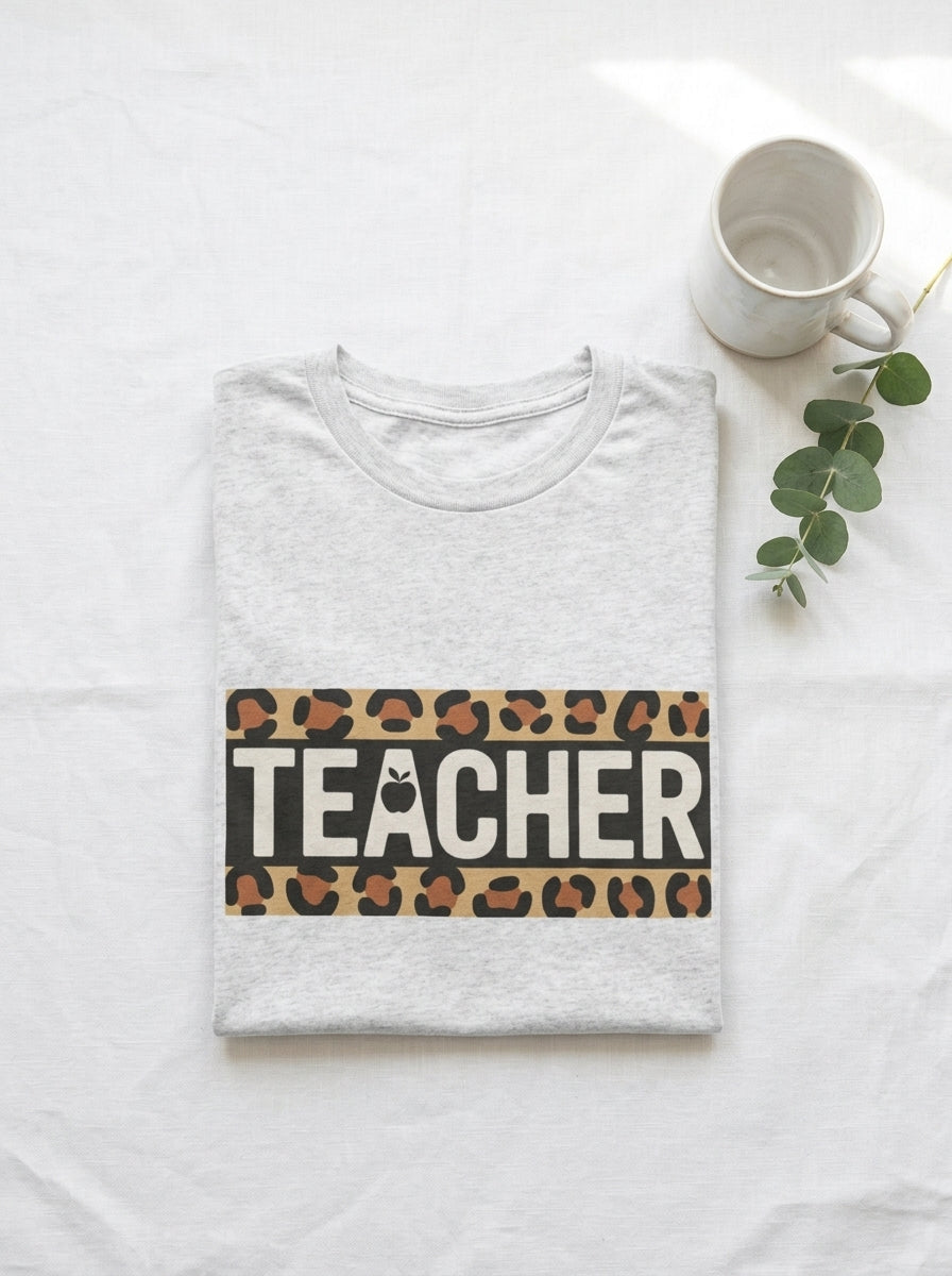 Leopard Teacher Shirt, Trendy Teacher Tee, Stylish Educator Gift