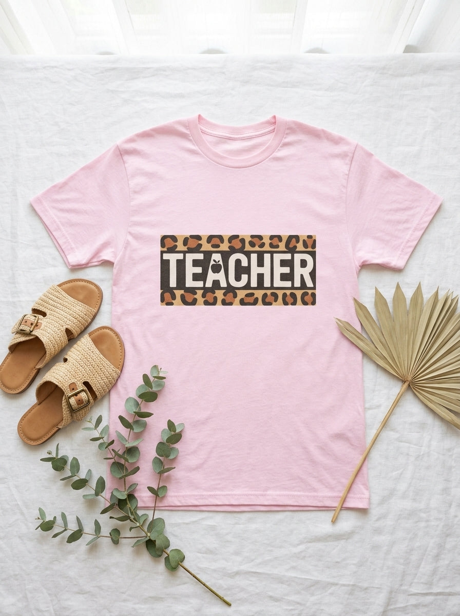 Leopard Teacher Shirt, Trendy Teacher Tee, Stylish Educator Gift