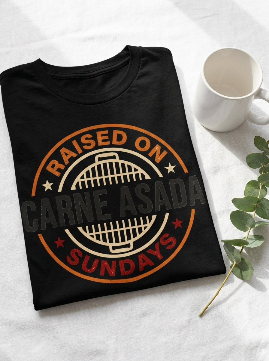 Raised on Carne Asada Sundays Shirt - Mexican Family BBQ Heritage Tee