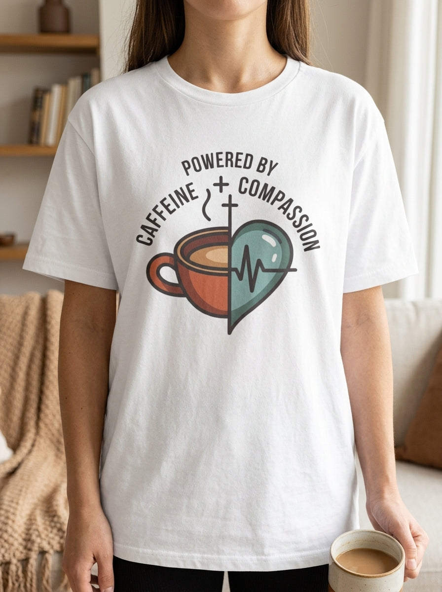 Powered By Caffeine and Compassion Nurse Shirt Coffee Lover RN Gift