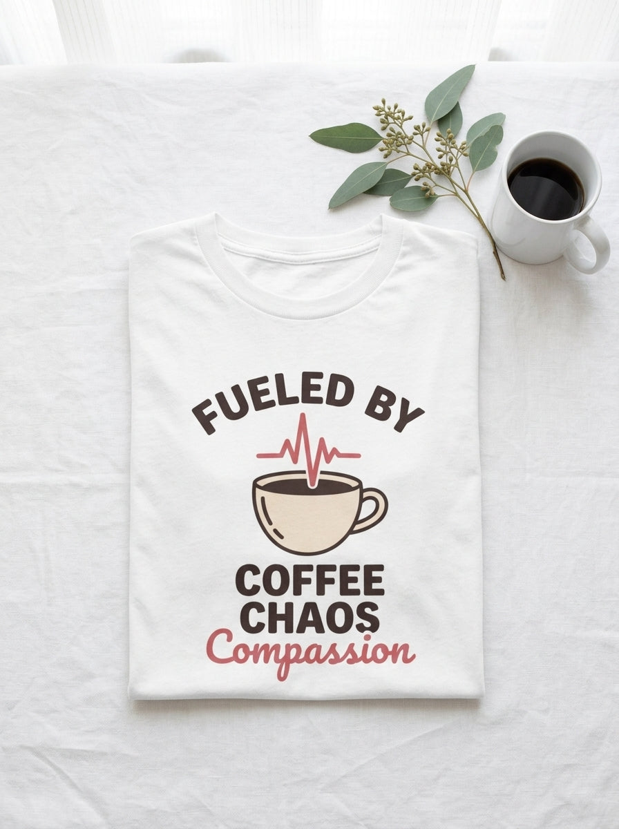 Nurse Coffee Shirt - Fueled by Coffee Chaos Compassion - RN Gift Tee