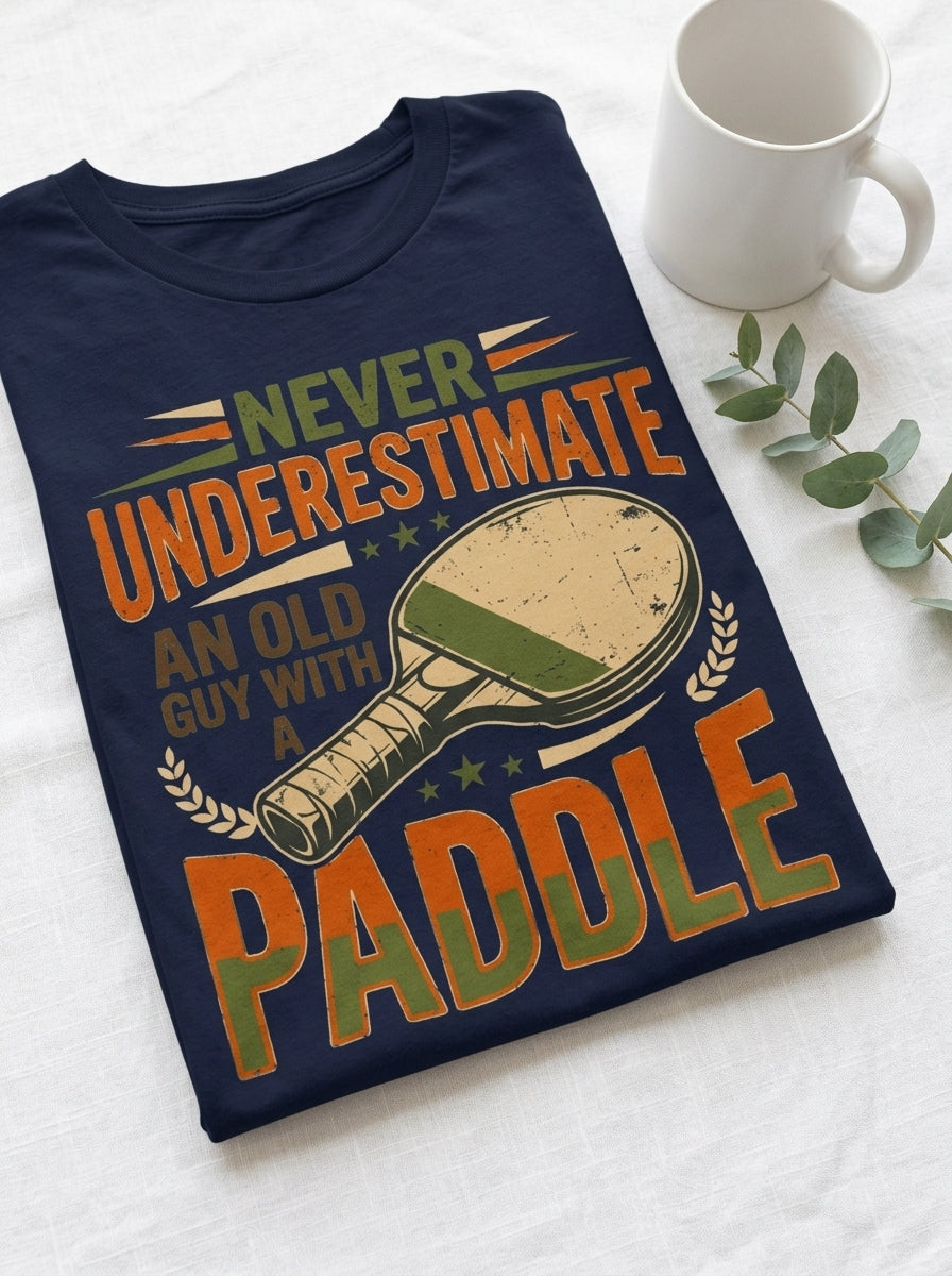 Never Underestimate Old Guy With Paddle Ping Pong Shirt Table Tennis Tee