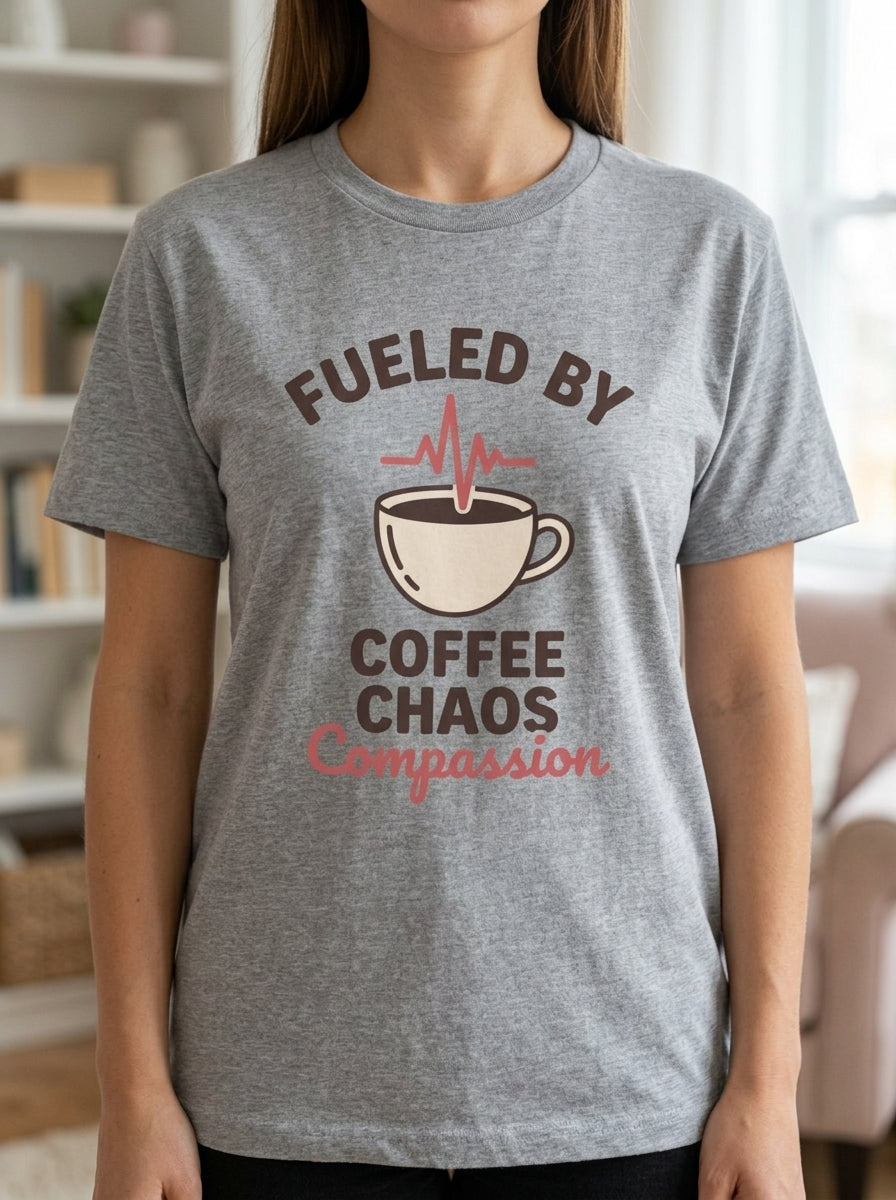 Nurse Coffee Shirt - Fueled by Coffee Chaos Compassion - RN Gift Tee