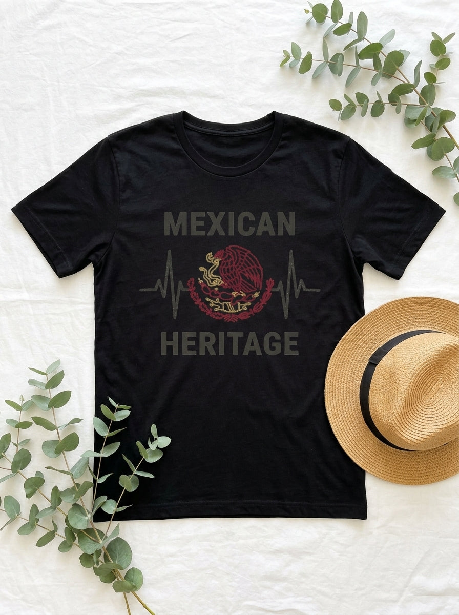 Mexican Heritage Heartbeat Shirt - Águila Eagle Pride Pulse Graphic Tee