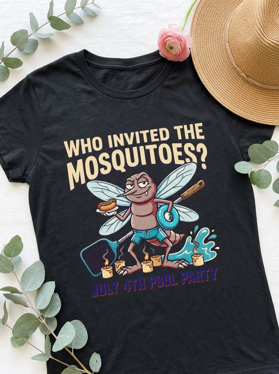 Women's Funny July 4th BBQ Pool Party Mosquito Shirt for Family Chaos
