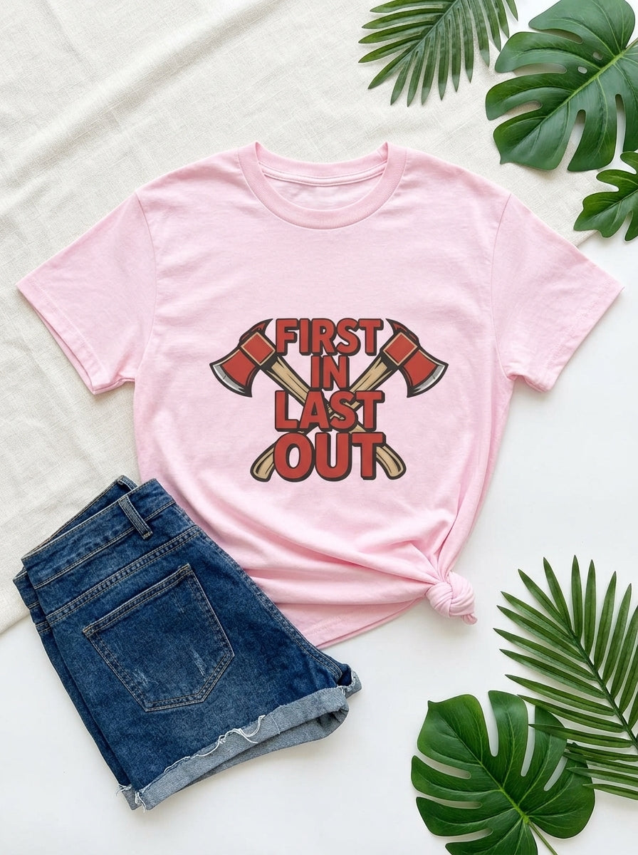 First In Last Out Firefighter Shirt - Fire Axes Graphic Tee Gift