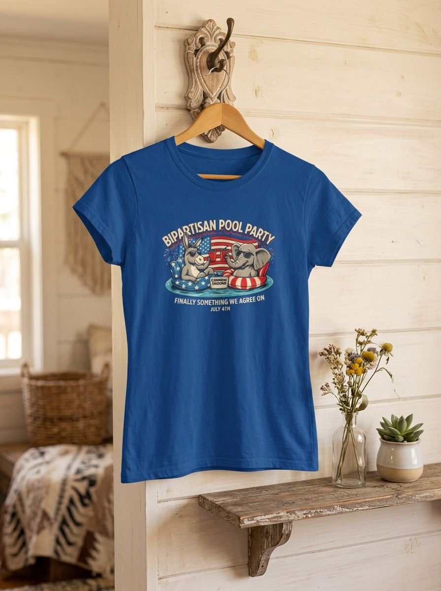 Women's Bipartisan Pool Party 4th of July Funny Political Tee