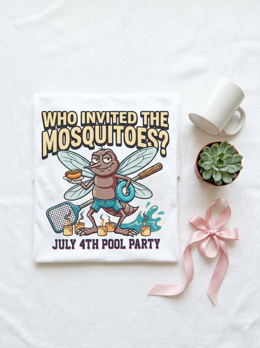 Women's Funny July 4th BBQ Pool Party Mosquito Shirt for Family Chaos
