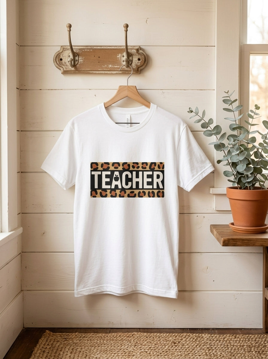 Leopard Teacher Shirt, Trendy Teacher Tee, Stylish Educator Gift
