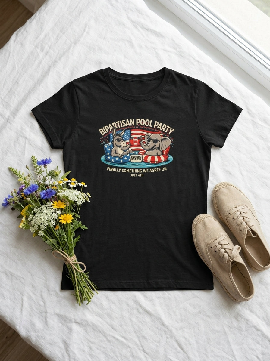 Women's Bipartisan Pool Party 4th of July Funny Political Tee