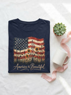 Women's America the Beautiful Shirt Vintage Flag Wildflowers