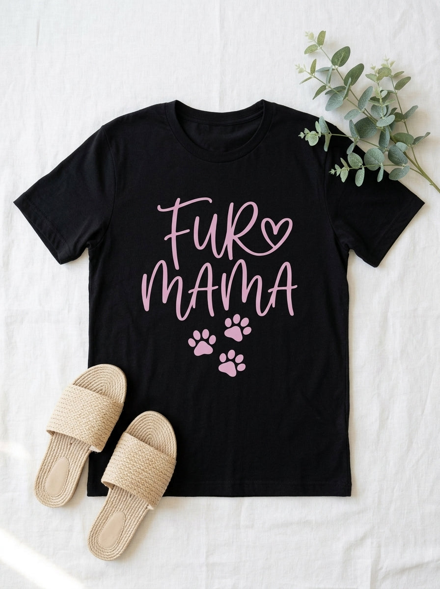 Fur Mama Shirt - Sweet Dog Mom Tee with Heart and Paw Print Design