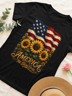 Women's America The Beautiful Sunflower Flag T-Shirt