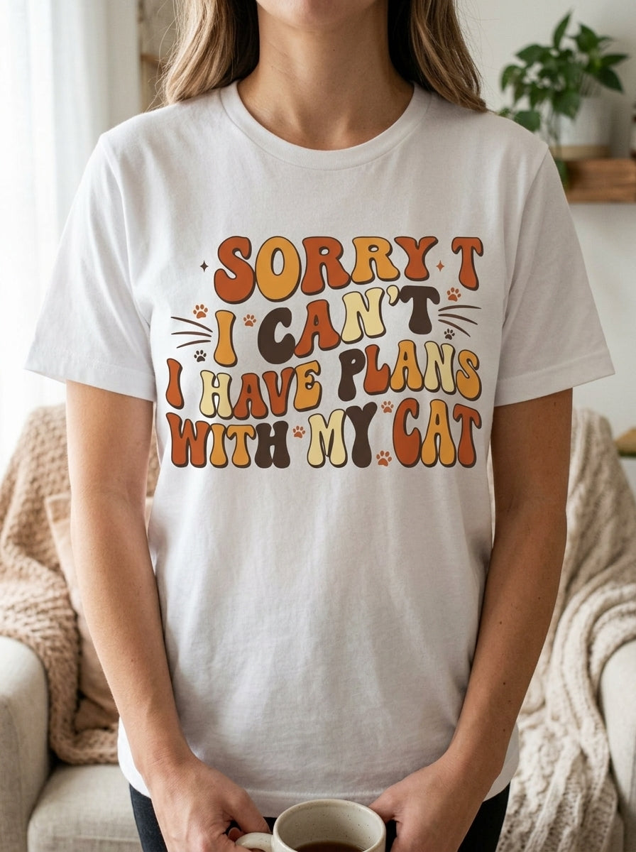Sorry I Can't I Have Plans With My Cat Shirt - Funny Introvert Tee