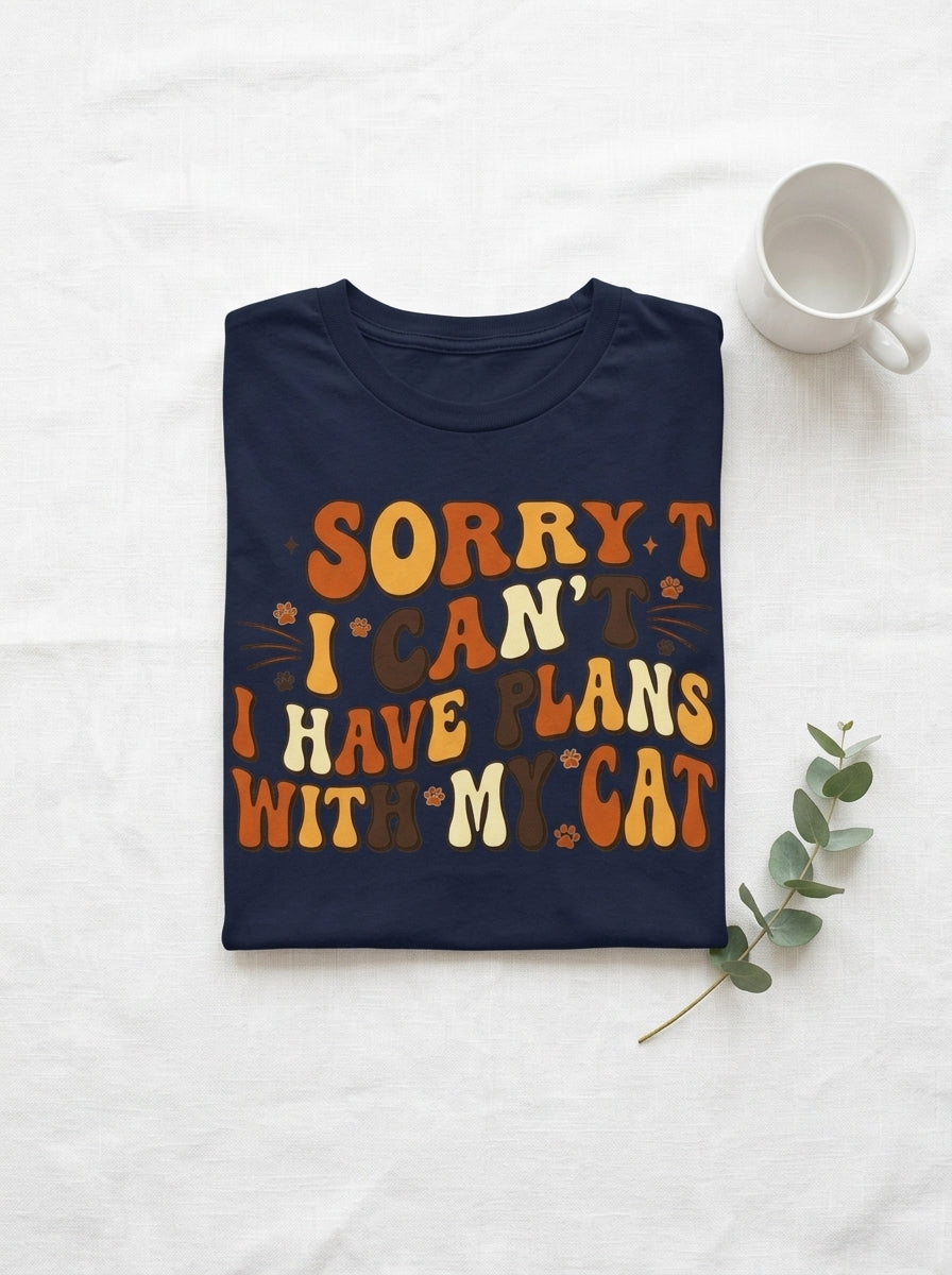 Sorry I Can't I Have Plans With My Cat Shirt - Funny Introvert Tee