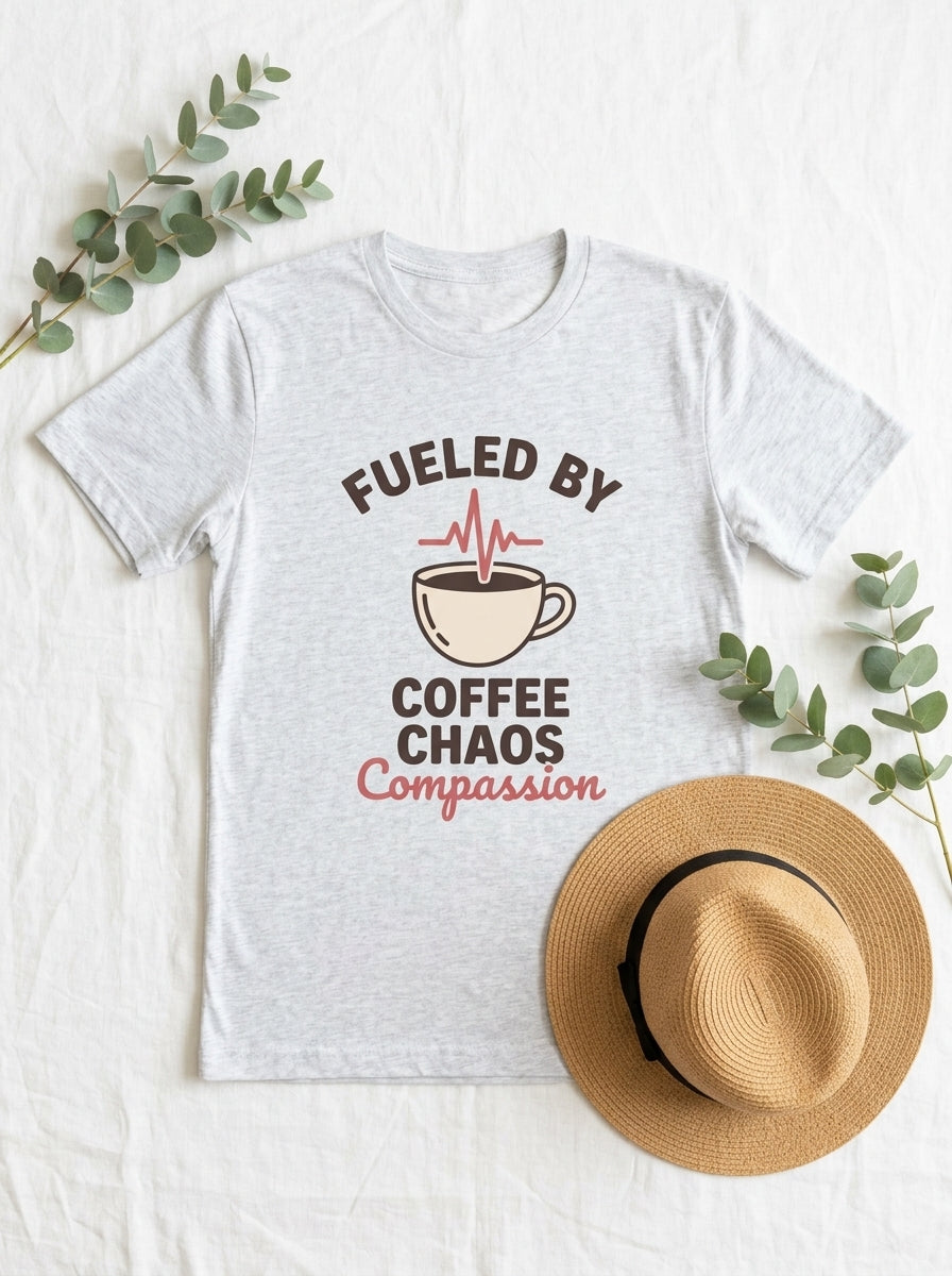Nurse Coffee Shirt - Fueled by Coffee Chaos Compassion - RN Gift Tee