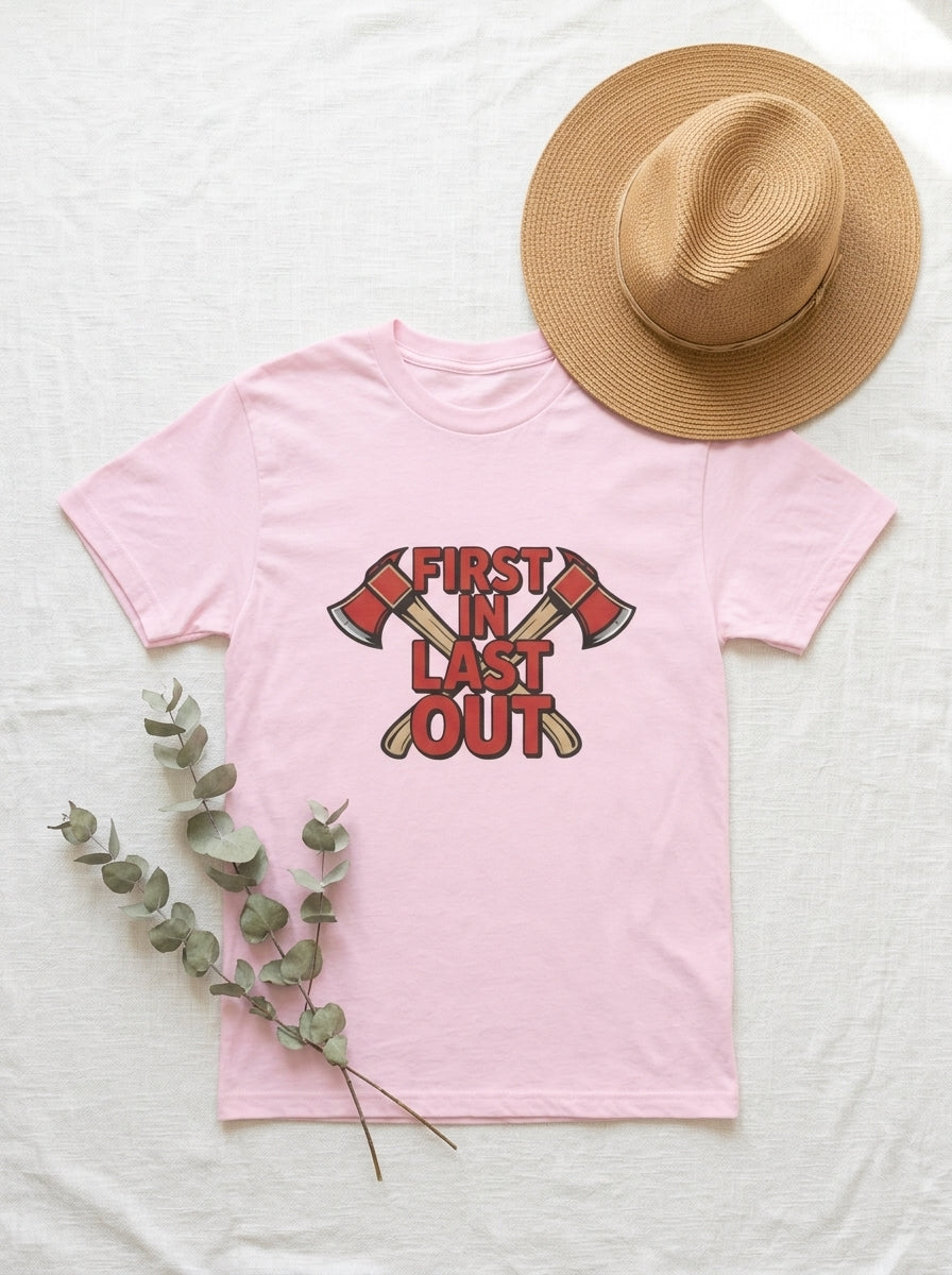 First In Last Out Firefighter Shirt - Fire Axes Graphic Tee Gift