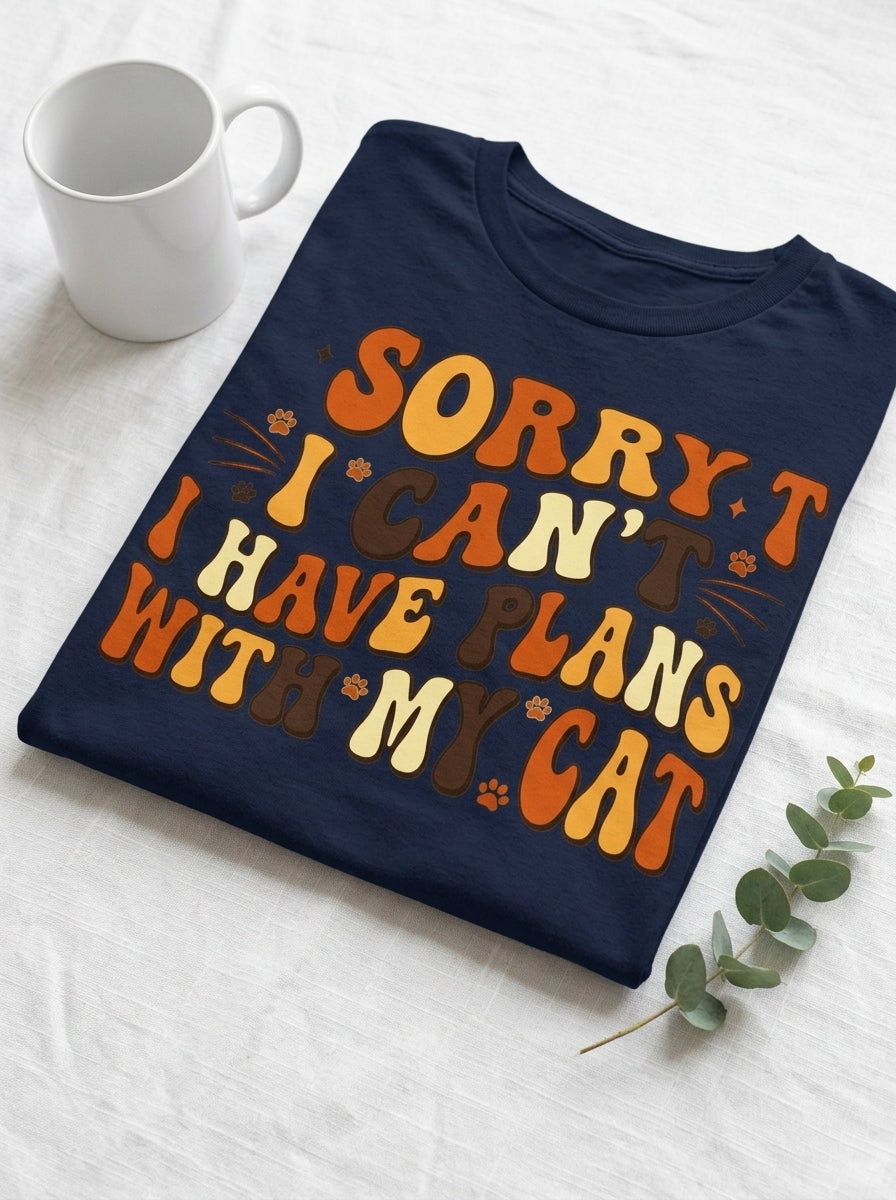 Sorry I Can't I Have Plans With My Cat Shirt - Funny Introvert Tee