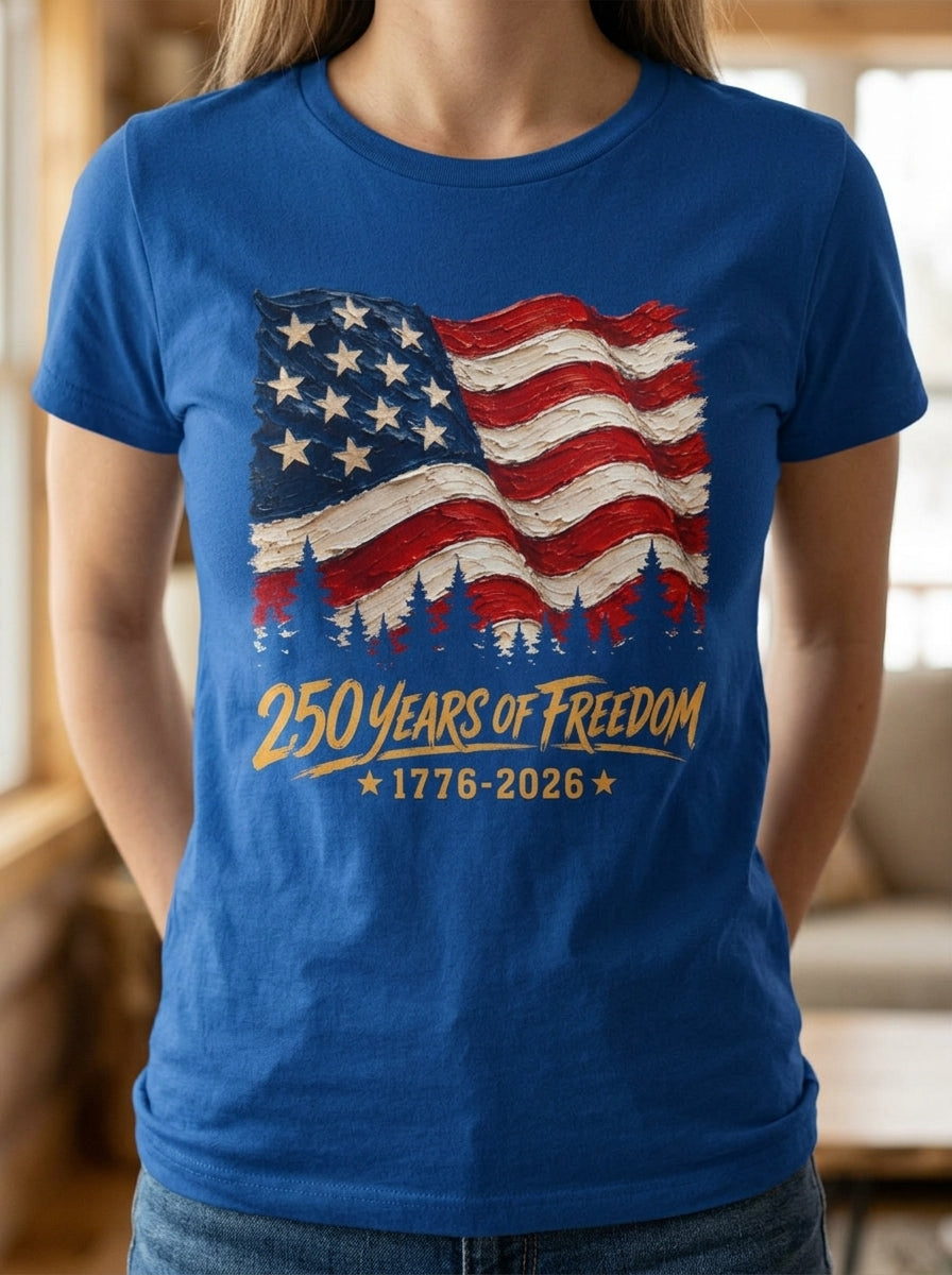 Women's 250 Years Of Freedom 1776-2026 American Flag Shirt