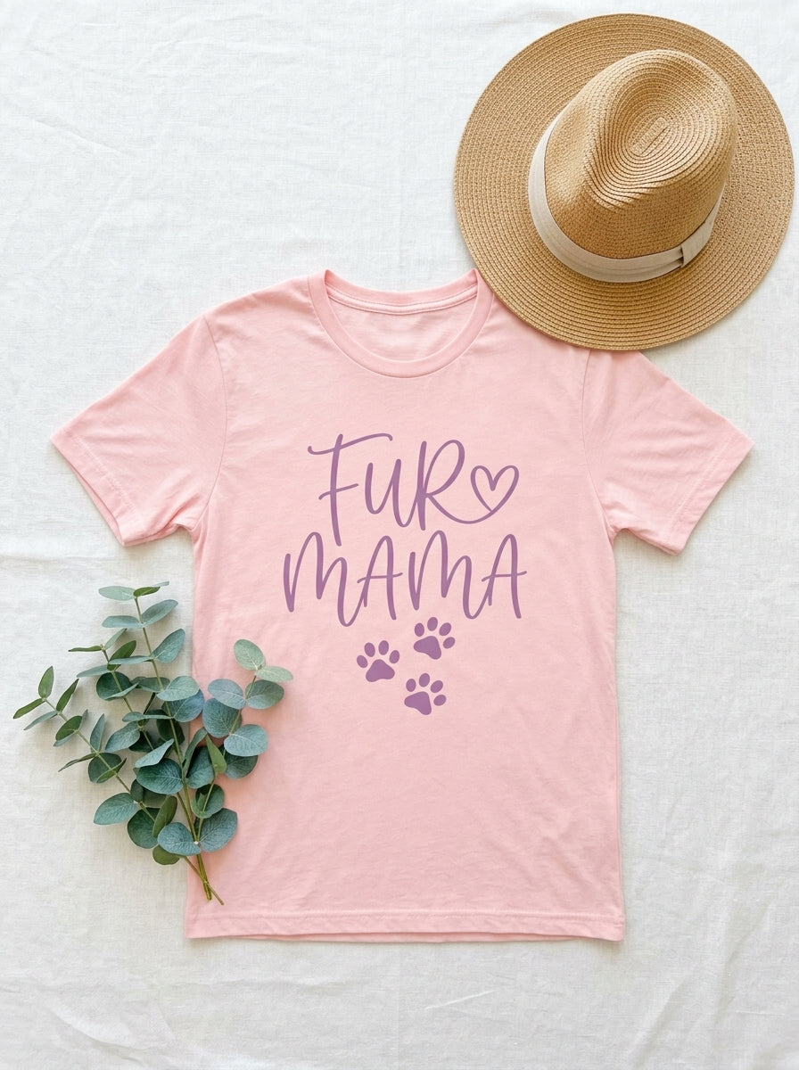 Fur Mama Shirt - Sweet Dog Mom Tee with Heart and Paw Print Design