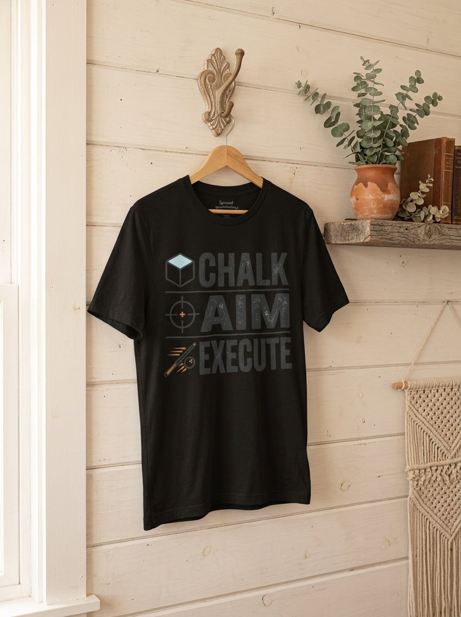 Chalk Aim Execute Billiards Shirt - Pool Player Ritual Graphic Tee