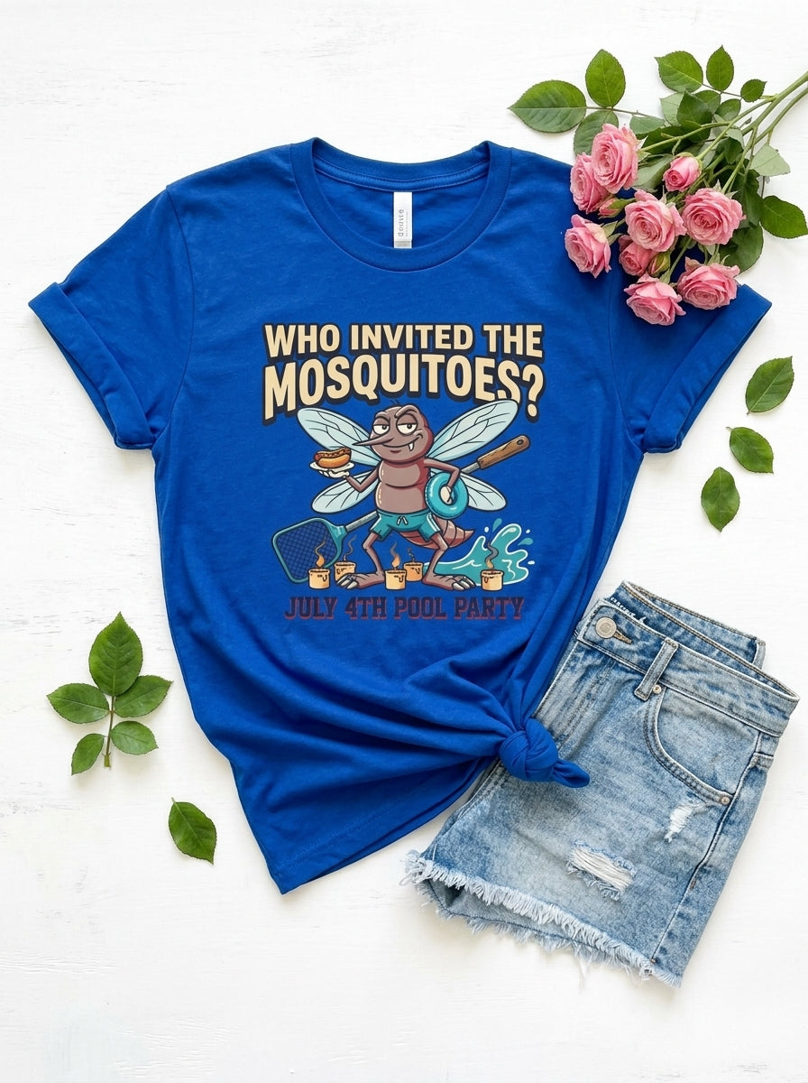 Women's Funny July 4th BBQ Pool Party Mosquito Shirt for Family Chaos