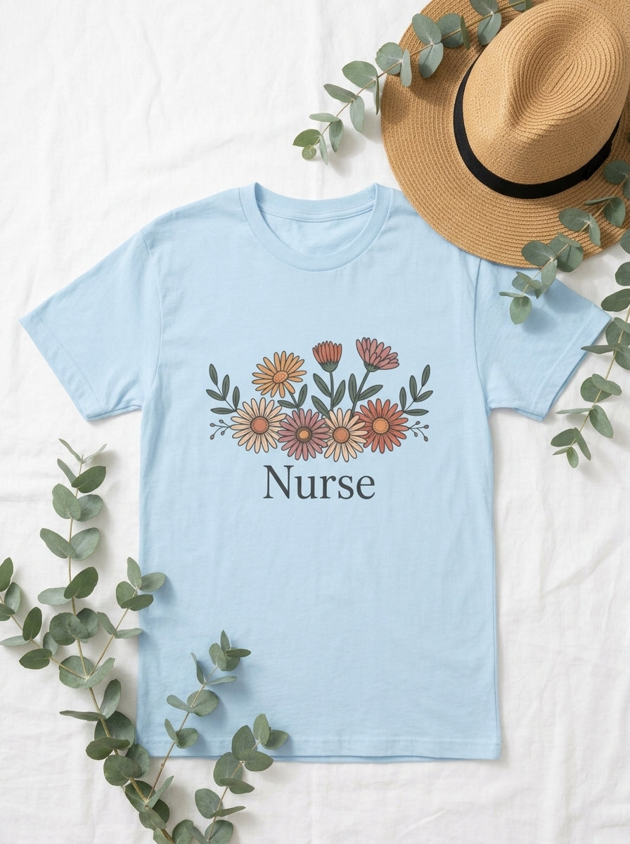Nurse Daisy Flower Shirt RN Gift Floral Nursing Appreciation Tee
