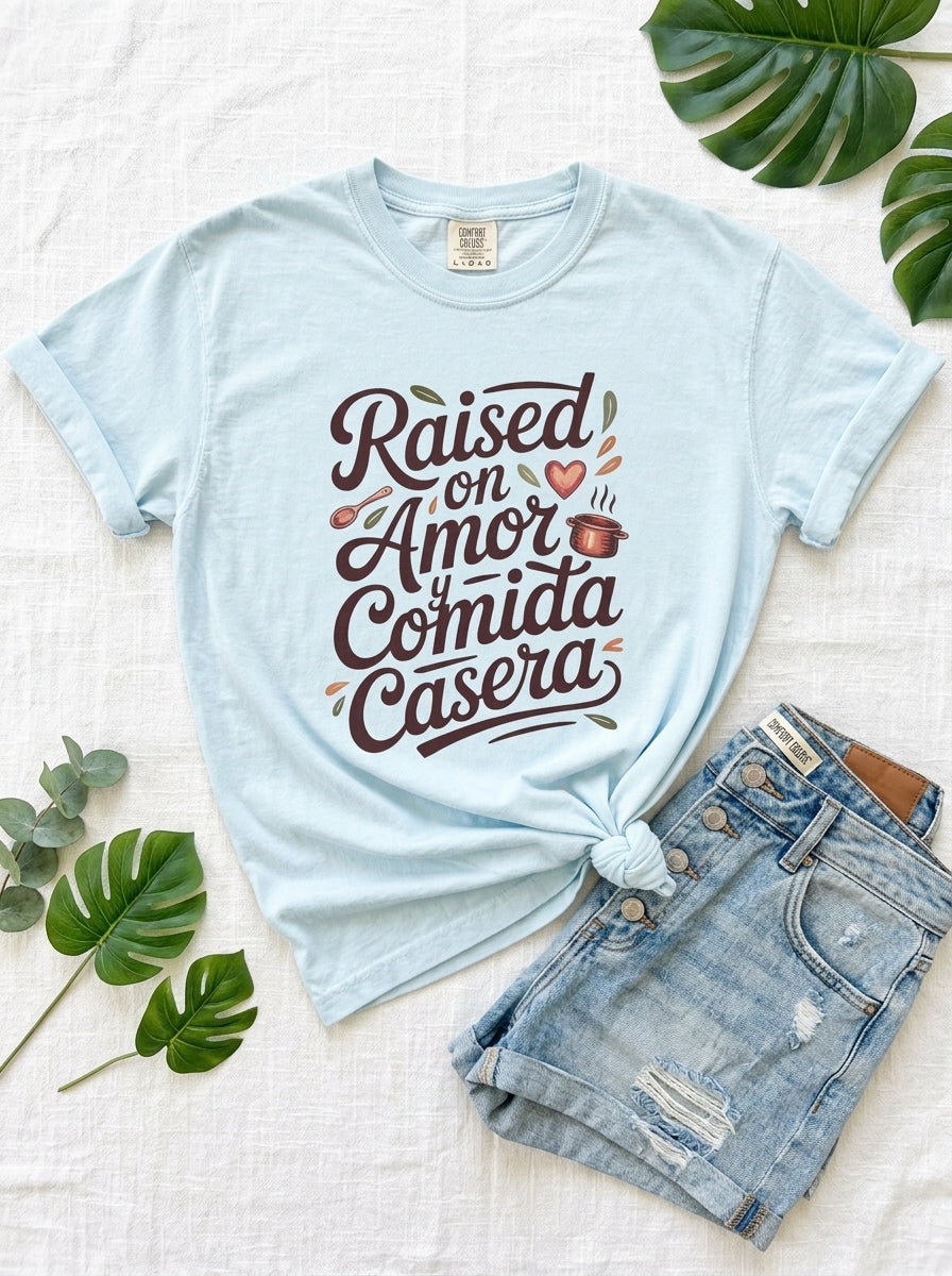 Raised on Amor Shirt - Mexican Family Tee - Heritage Love Design
