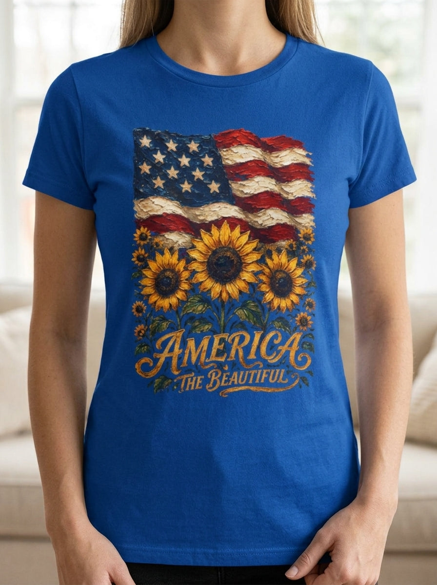 Women's America The Beautiful Sunflower Flag T-Shirt