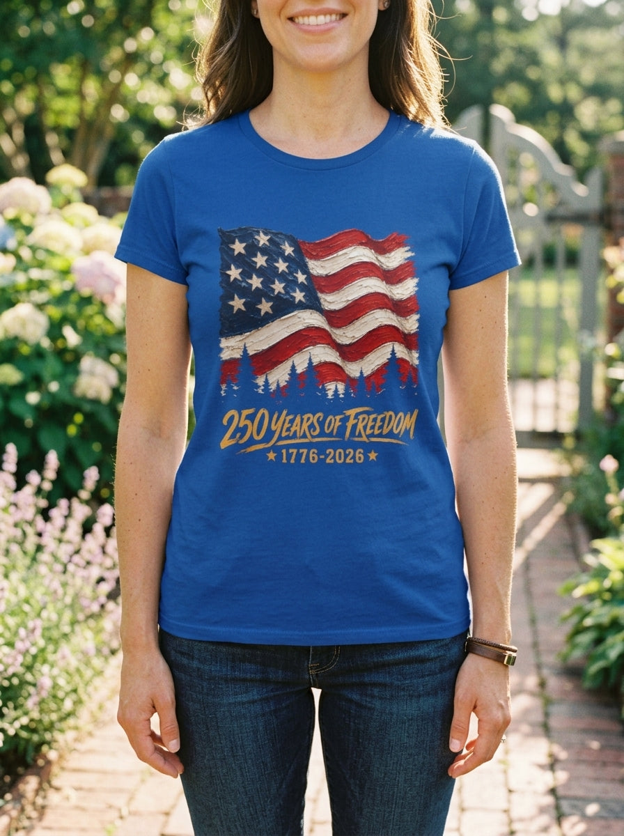 Women's 250 Years Of Freedom 1776-2026 American Flag Shirt