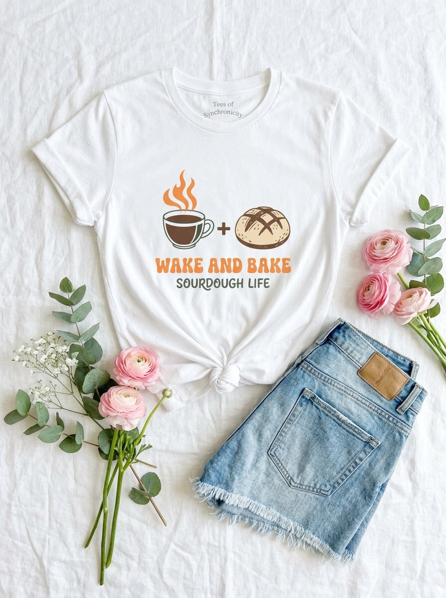 Women's Wake and Bake Sourdough Shirt - Funny Bread Baker Coffee T-Shirt