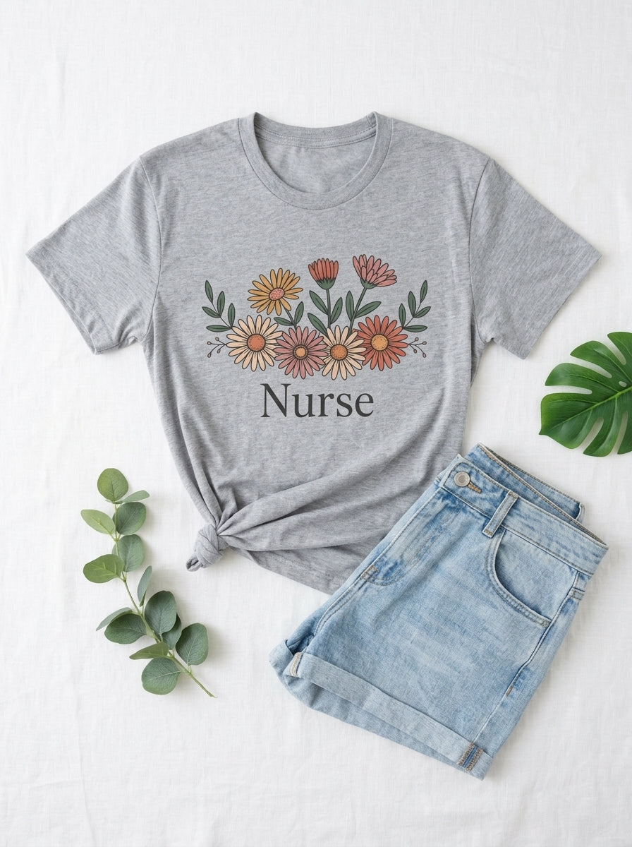 Nurse Daisy Flower Shirt RN Gift Floral Nursing Appreciation Tee
