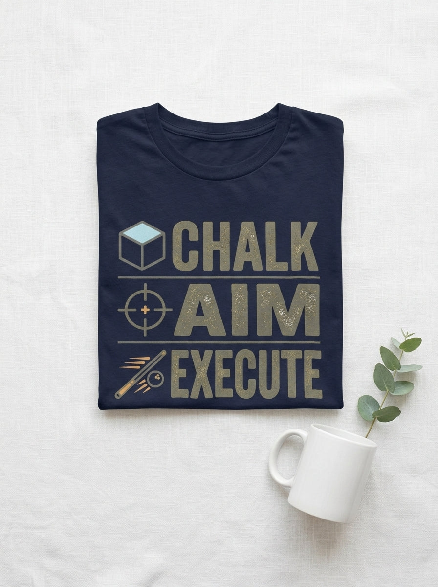 Chalk Aim Execute Billiards Shirt - Pool Player Ritual Graphic Tee