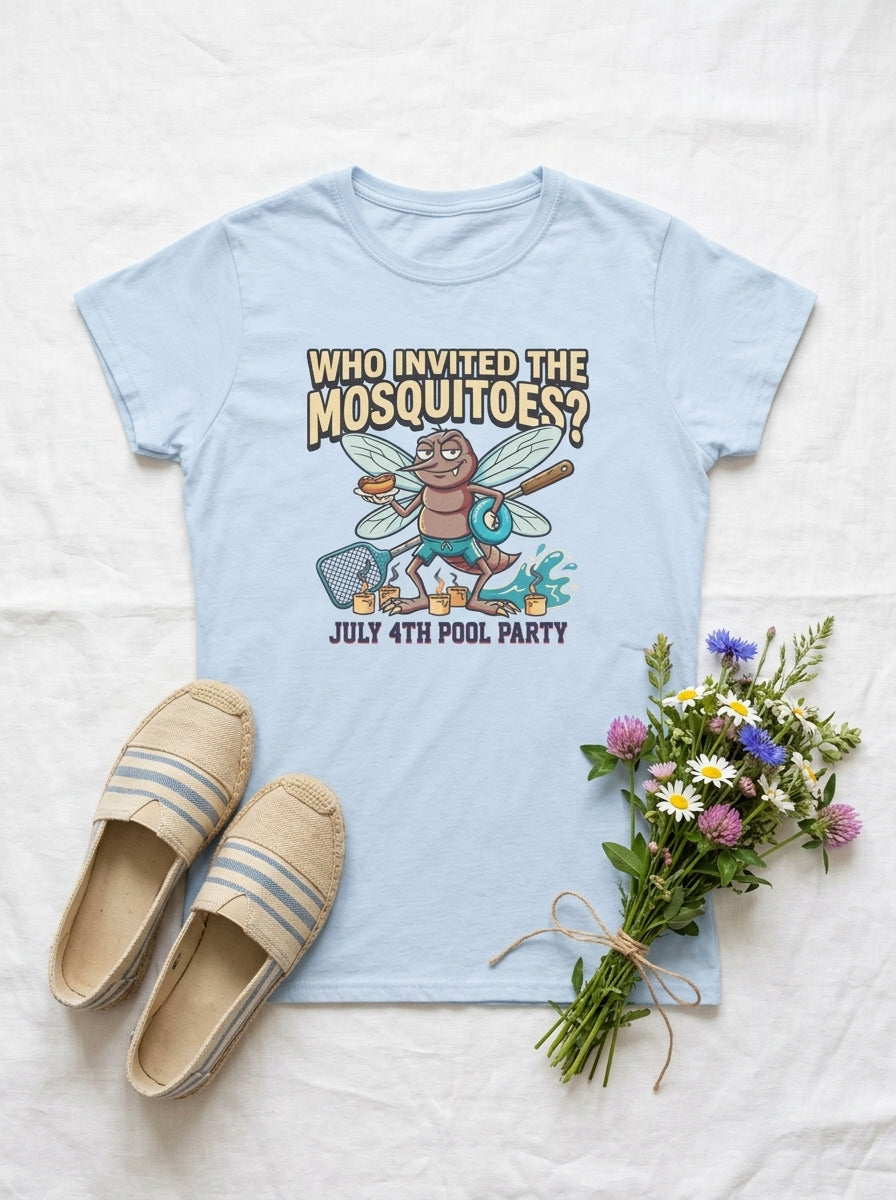 Women's Funny July 4th BBQ Pool Party Mosquito Shirt for Family Chaos