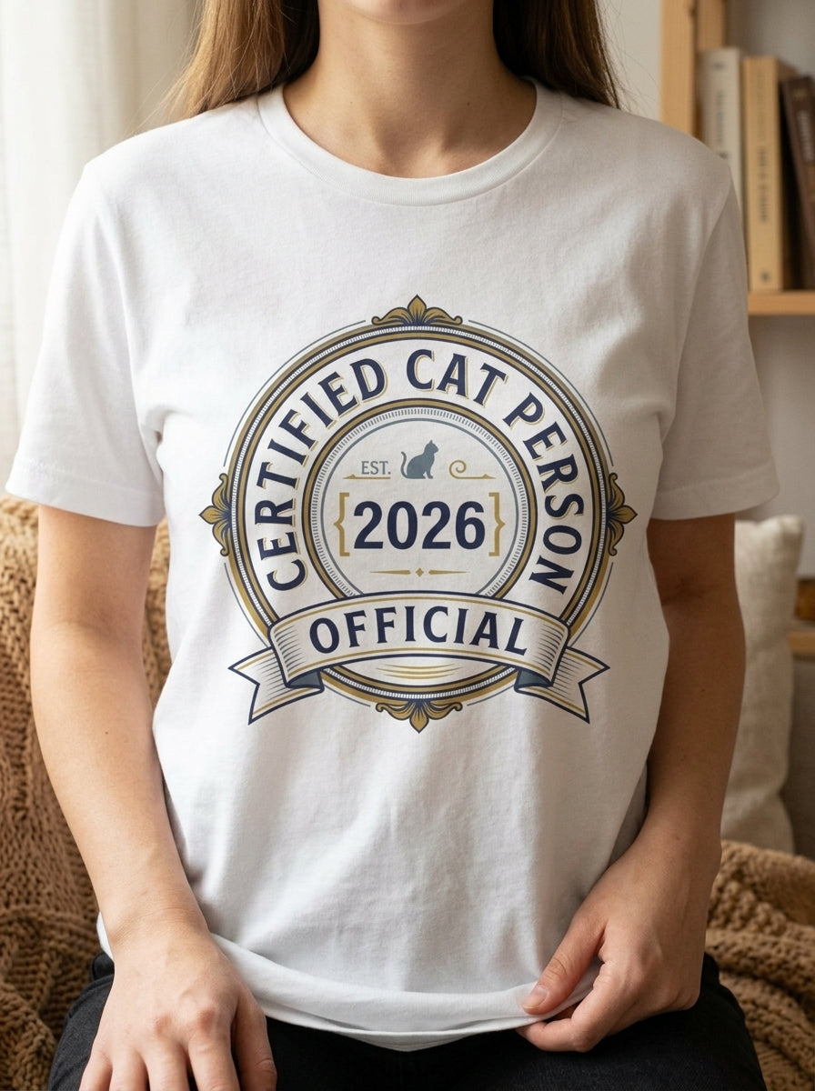 Certified Cat Person T-Shirt - Official Cat Lover Badge Design Tee