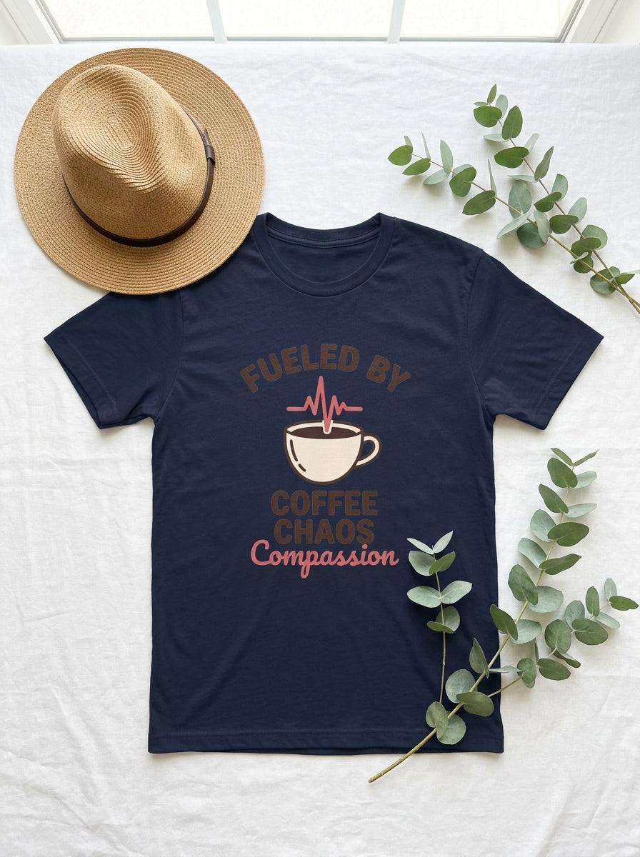 Nurse Coffee Shirt - Fueled by Coffee Chaos Compassion - RN Gift Tee